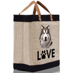 Alaskan Malamute Love Dog Jute Canvas Tote Funny Farmer Market Bag Quote Jute Bag Shopping Bag Burlap Bag Dog Owner Gift