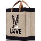 Boston Terrier Love Dog Jute Canvas Tote Funny Farmer Market Bag Quote Jute Bag Shopping Bag Burlap Bag Dog Owner Gift