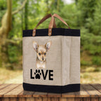 Chihuahua Love Dog Jute Canvas Tote Funny Farmer Market Bag Quote Jute Bag Shopping Bag Burlap Bag Dog Owner Gift