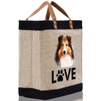 Sheltie Love Dog Jute Canvas Tote Funny Farmer Market Bag Quote Jute Bag Shopping Bag Burlap Bag Dog Owner Gift