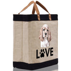 Spaniel Love Dog Jute Canvas Tote Funny Farmer Market Bag Quote Jute Bag Shopping Bag Burlap Bag Dog Owner Gift