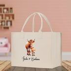 Cow Mom And Baby Name Custom Cotton Canvas Tote Bag Custom Pet Lover Gift Pet Portrait Bag Personalized Pet Owner Gift Tote Bag