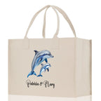 Dolphin Mom And Baby Name Custom Cotton Canvas Tote Bag Custom Pet Lover Gift Pet Portrait Bag Personalized Pet Owner Gift Tote Bag