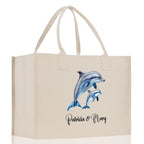 Dolphin Mom And Baby Name Custom Cotton Canvas Tote Bag Custom Pet Lover Gift Pet Portrait Bag Personalized Pet Owner Gift Tote Bag