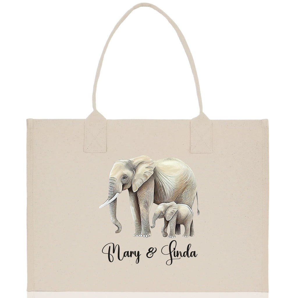 Elephant Mom And Baby Name Custom Cotton Canvas Tote Bag Custom Pet Lover Gift Pet Portrait Bag Personalized Pet Owner Gift Tote Bag