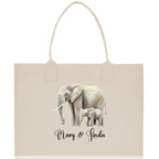 Elephant Mom And Baby Name Custom Cotton Canvas Tote Bag Custom Pet Lover Gift Pet Portrait Bag Personalized Pet Owner Gift Tote Bag