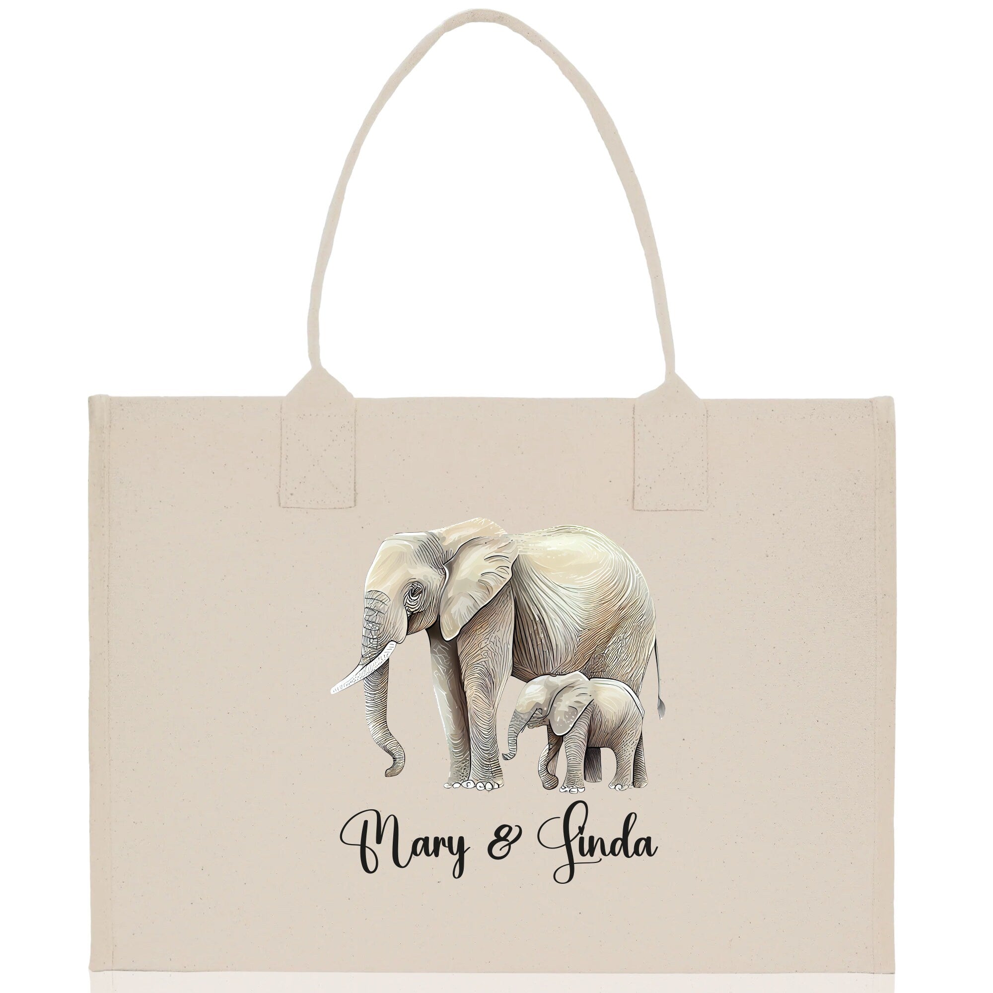 Elephant Mom And Baby Name Custom Cotton Canvas Tote Bag Custom Pet Lover Gift Pet Portrait Bag Personalized Pet Owner Gift Tote Bag