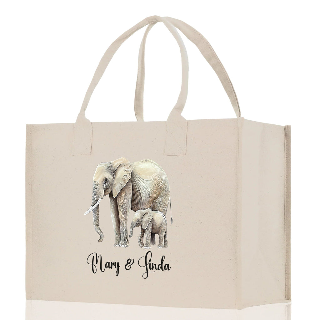 Elephant Mom And Baby Name Custom Cotton Canvas Tote Bag Custom Pet Lover Gift Pet Portrait Bag Personalized Pet Owner Gift Tote Bag
