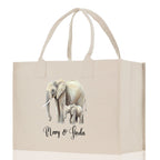 Elephant Mom And Baby Name Custom Cotton Canvas Tote Bag Custom Pet Lover Gift Pet Portrait Bag Personalized Pet Owner Gift Tote Bag
