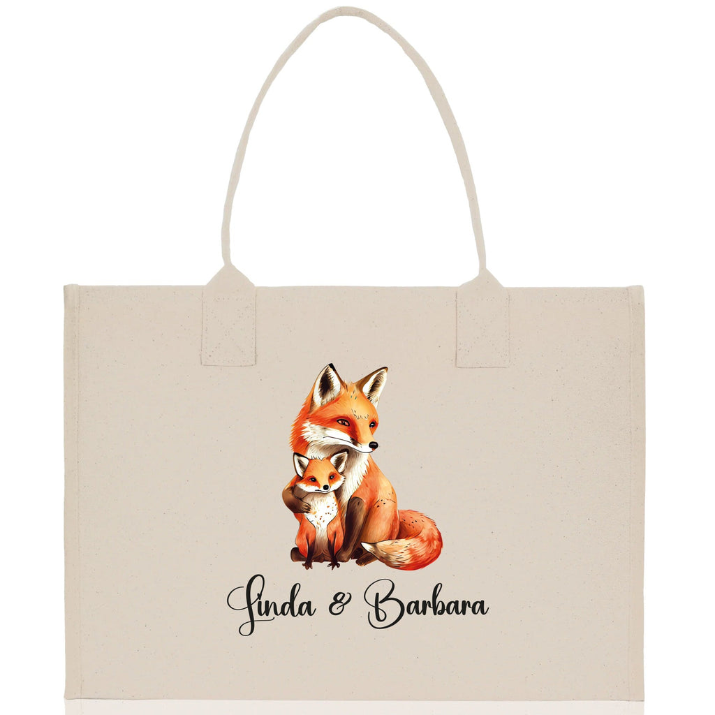 Fox Mom And Baby Name Custom Cotton Canvas Tote Bag Custom Pet Lover Gift Pet Portrait Bag Personalized Pet Owner Gift Tote Bag