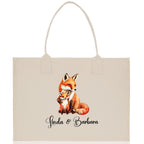 Fox Mom And Baby Name Custom Cotton Canvas Tote Bag Custom Pet Lover Gift Pet Portrait Bag Personalized Pet Owner Gift Tote Bag