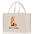 Fox Mom And Baby Name Custom Cotton Canvas Tote Bag Custom Pet Lover Gift Pet Portrait Bag Personalized Pet Owner Gift Tote Bag