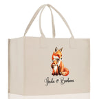 Fox Mom And Baby Name Custom Cotton Canvas Tote Bag Custom Pet Lover Gift Pet Portrait Bag Personalized Pet Owner Gift Tote Bag