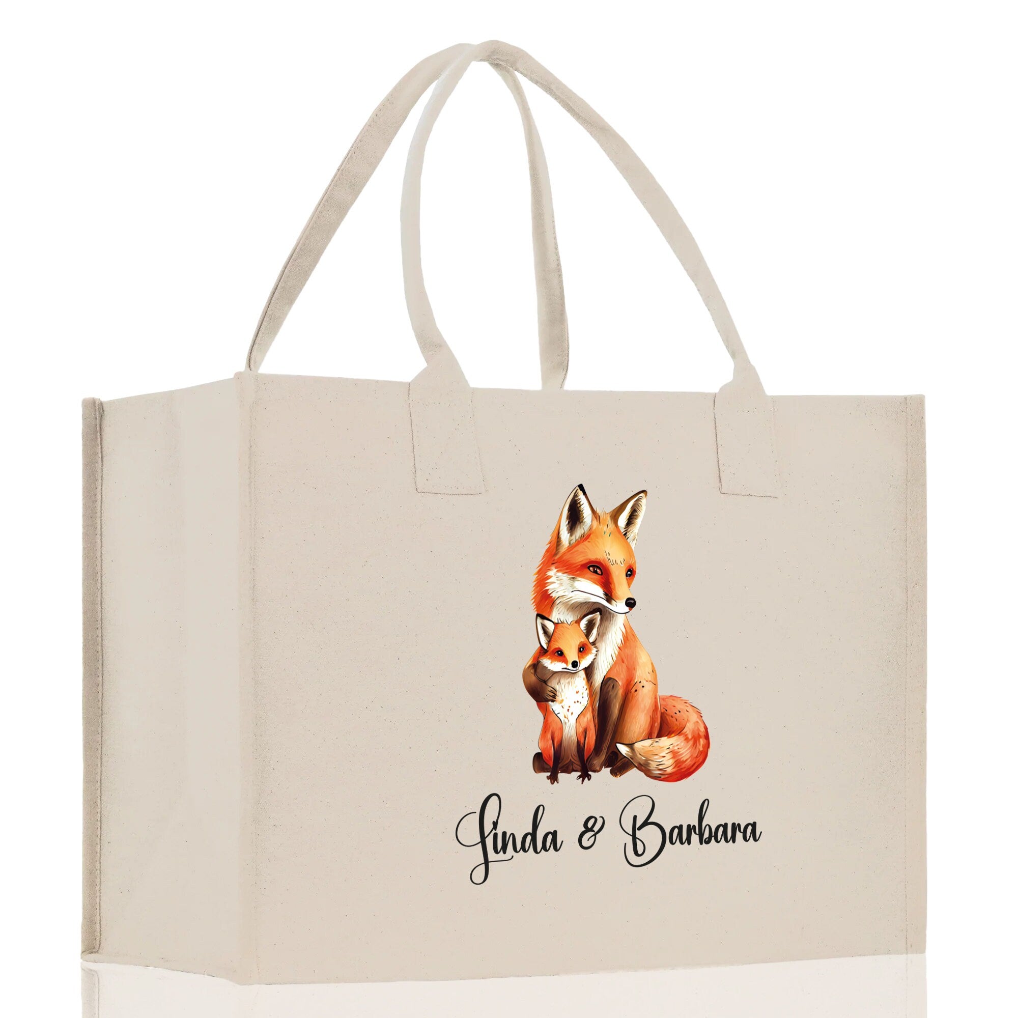 Fox Mom And Baby Name Custom Cotton Canvas Tote Bag Custom Pet Lover Gift Pet Portrait Bag Personalized Pet Owner Gift Tote Bag