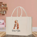 Giraffe Mom And Baby Name Custom Cotton Canvas Tote Bag Custom Pet Lover Gift Pet Portrait Bag Personalized Pet Owner Gift Tote Bag