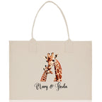 Giraffe Mom And Baby Name Custom Cotton Canvas Tote Bag Custom Pet Lover Gift Pet Portrait Bag Personalized Pet Owner Gift Tote Bag