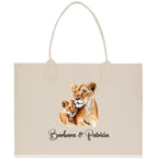Lion Mom And Baby Name Custom Cotton Canvas Tote Bag Custom Pet Lover Gift Pet Portrait Bag Personalized Pet Owner Gift Tote Bag