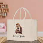 Monkey Mom And Baby Name Custom Cotton Canvas Tote Bag Custom Pet Lover Gift Pet Portrait Bag Personalized Pet Owner Gift Tote Bag