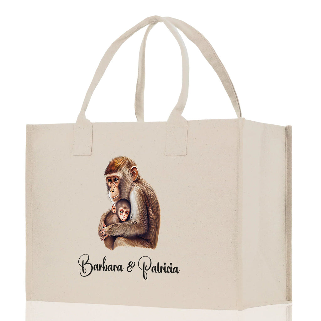 Monkey Mom And Baby Name Custom Cotton Canvas Tote Bag Custom Pet Lover Gift Pet Portrait Bag Personalized Pet Owner Gift Tote Bag