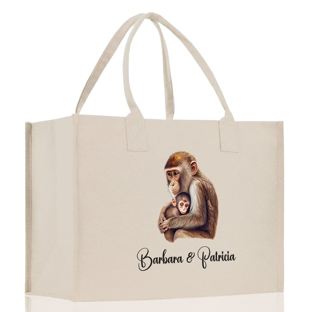 Monkey Mom And Baby Name Custom Cotton Canvas Tote Bag Custom Pet Lover Gift Pet Portrait Bag Personalized Pet Owner Gift Tote Bag