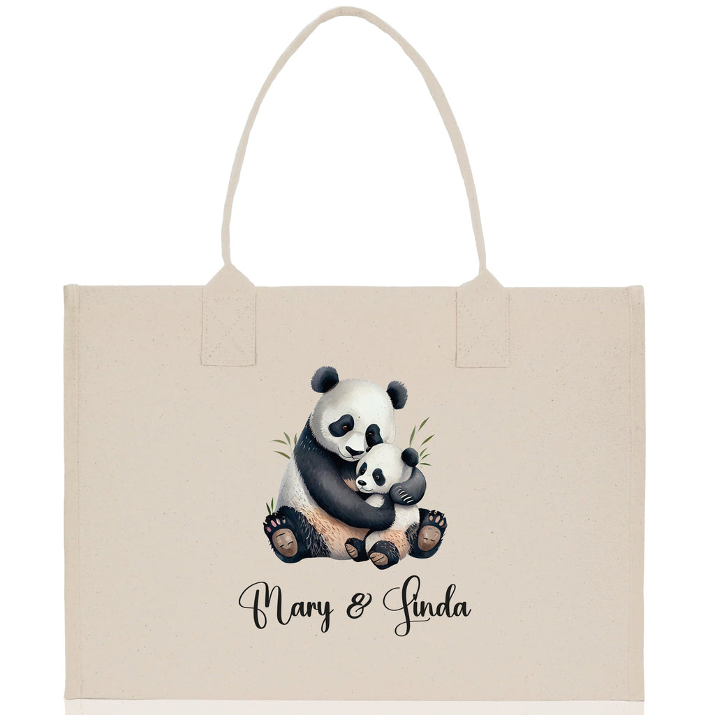 Panda Mom And Baby Name Custom Cotton Canvas Tote Bag Custom Pet Lover Gift Pet Portrait Bag Personalized Pet Owner Gift Tote Bag