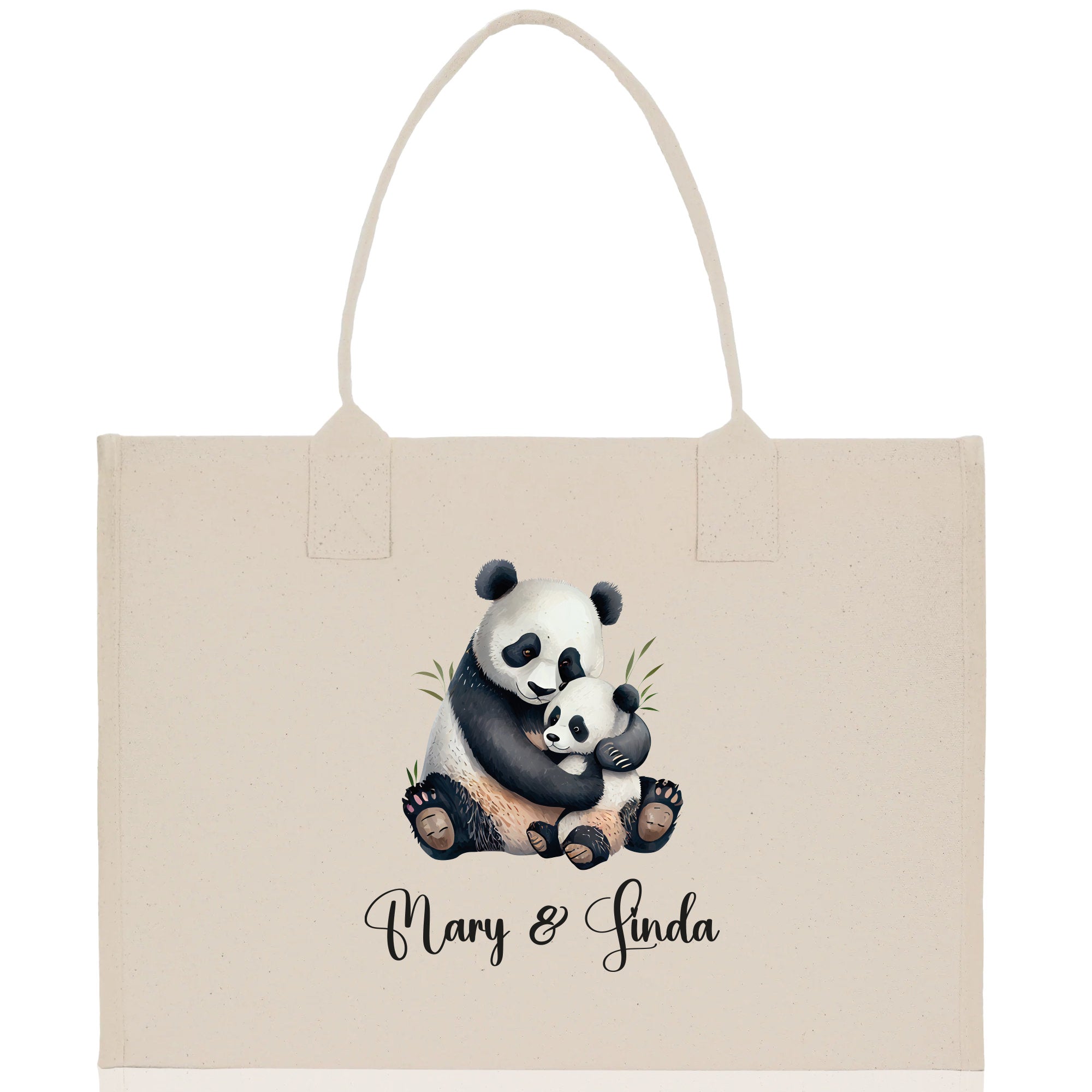 Panda Mom And Baby Name Custom Cotton Canvas Tote Bag Custom Pet Lover Gift Pet Portrait Bag Personalized Pet Owner Gift Tote Bag
