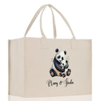 Panda Mom And Baby Name Custom Cotton Canvas Tote Bag Custom Pet Lover Gift Pet Portrait Bag Personalized Pet Owner Gift Tote Bag