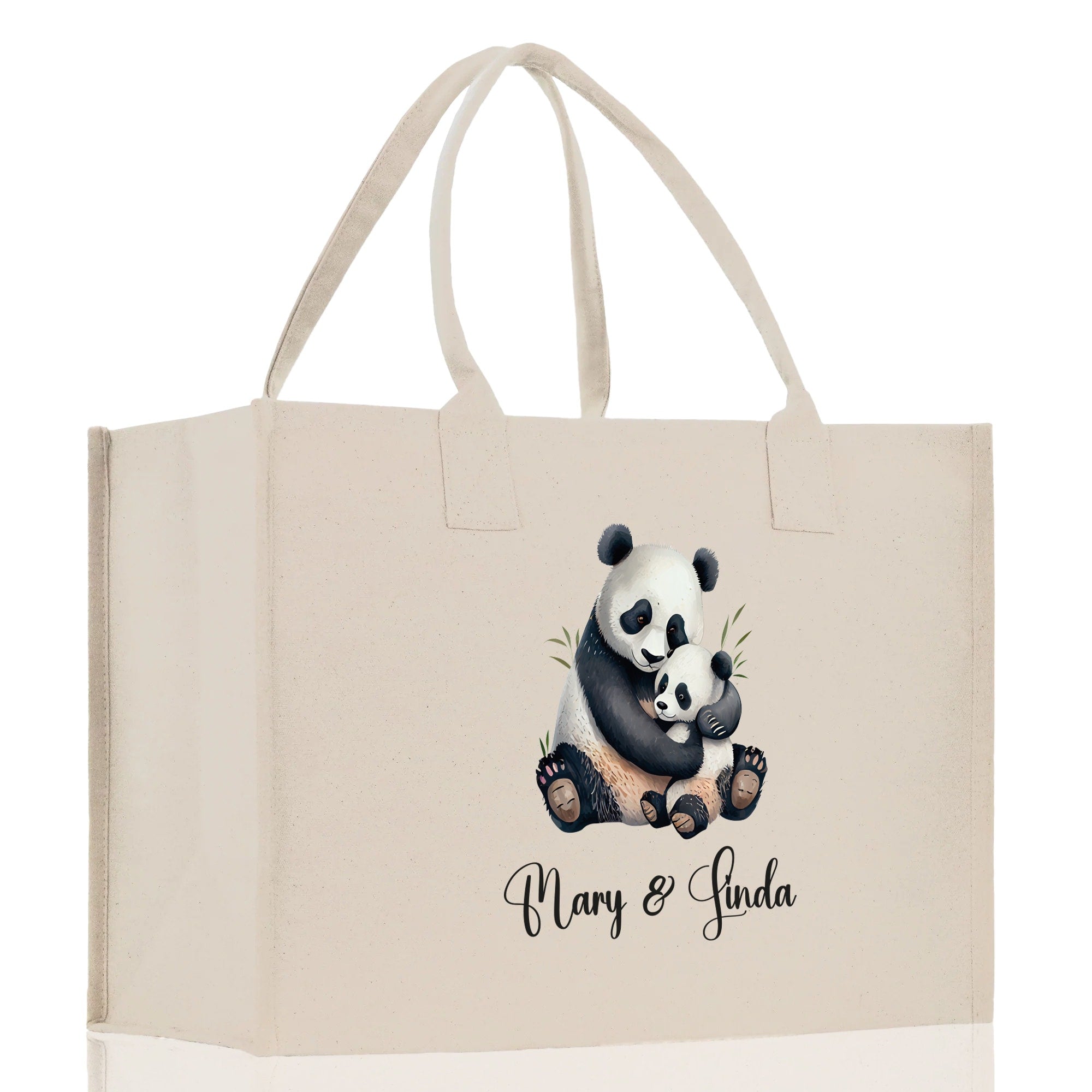 Panda Mom And Baby Name Custom Cotton Canvas Tote Bag Custom Pet Lover Gift Pet Portrait Bag Personalized Pet Owner Gift Tote Bag