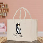 Penguin Mom And Baby Name Custom Cotton Canvas Tote Bag Custom Pet Lover Gift Pet Portrait Bag Personalized Pet Owner Gift Tote Bag