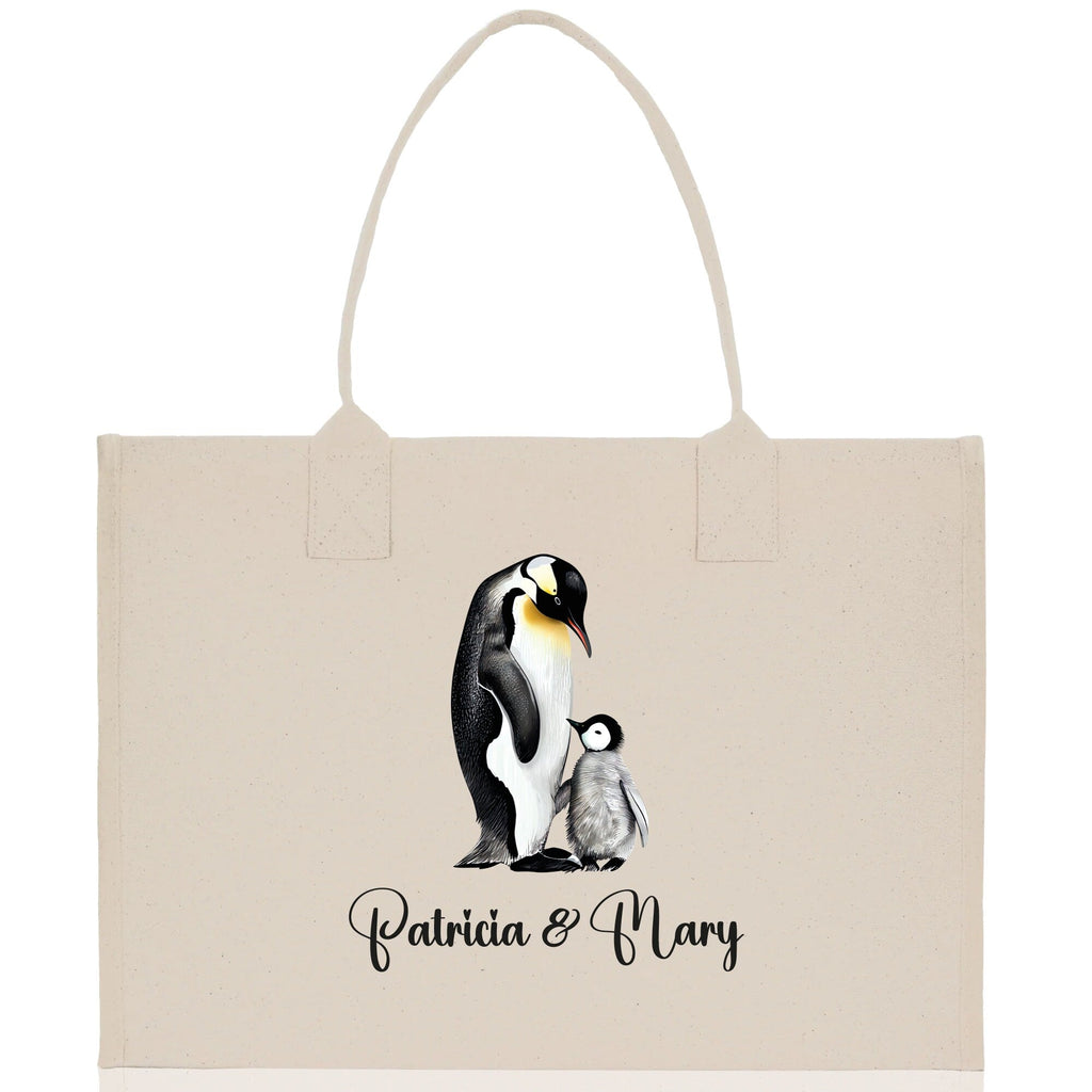 Penguin Mom And Baby Name Custom Cotton Canvas Tote Bag Custom Pet Lover Gift Pet Portrait Bag Personalized Pet Owner Gift Tote Bag