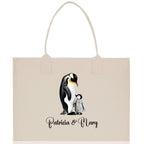 Penguin Mom And Baby Name Custom Cotton Canvas Tote Bag Custom Pet Lover Gift Pet Portrait Bag Personalized Pet Owner Gift Tote Bag