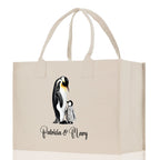 Penguin Mom And Baby Name Custom Cotton Canvas Tote Bag Custom Pet Lover Gift Pet Portrait Bag Personalized Pet Owner Gift Tote Bag