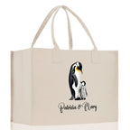 Penguin Mom And Baby Name Custom Cotton Canvas Tote Bag Custom Pet Lover Gift Pet Portrait Bag Personalized Pet Owner Gift Tote Bag