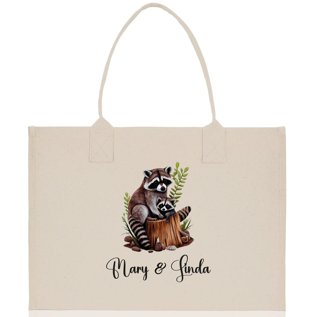 Raccoon Mom And Baby Name Custom Cotton Canvas Tote Bag Custom Pet Lover Gift Pet Portrait Bag Personalized Pet Owner Gift Tote Bag