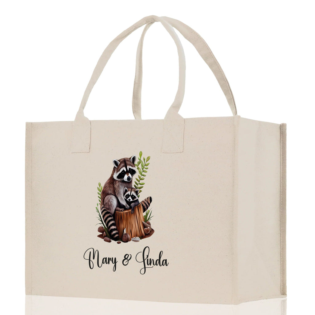 Raccoon Mom And Baby Name Custom Cotton Canvas Tote Bag Custom Pet Lover Gift Pet Portrait Bag Personalized Pet Owner Gift Tote Bag