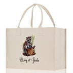 Raccoon Mom And Baby Name Custom Cotton Canvas Tote Bag Custom Pet Lover Gift Pet Portrait Bag Personalized Pet Owner Gift Tote Bag