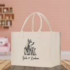 Wolf Mom And Baby Name Custom Cotton Canvas Tote Bag Custom Pet Lover Gift Pet Portrait Bag Personalized Pet Owner Gift Tote Bag