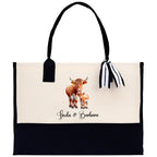 Cow Mom And Baby Name Custom Cotton Canvas Tote Bag Custom Pet Lover Gift Pet Portrait Bag Personalized Pet Owner Gift Tote Bag