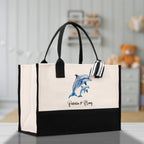 Dolphin Mom And Baby Name Custom Cotton Canvas Tote Bag Custom Pet Lover Gift Pet Portrait Bag Personalized Pet Owner Gift Tote Bag