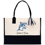 Dolphin Mom And Baby Name Custom Cotton Canvas Tote Bag Custom Pet Lover Gift Pet Portrait Bag Personalized Pet Owner Gift Tote Bag