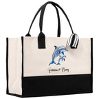 Dolphin Mom And Baby Name Custom Cotton Canvas Tote Bag Custom Pet Lover Gift Pet Portrait Bag Personalized Pet Owner Gift Tote Bag