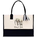 Elephant Mom And Baby Name Custom Cotton Canvas Tote Bag Custom Pet Lover Gift Pet Portrait Bag Personalized Pet Owner Gift Tote Bag