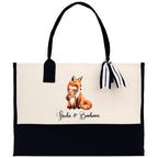 Fox Mom And Baby Name Custom Cotton Canvas Tote Bag Custom Pet Lover Gift Pet Portrait Bag Personalized Pet Owner Gift Tote Bag
