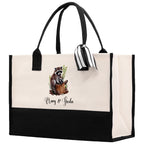 Raccoon Mom And Baby Name Custom Cotton Canvas Tote Bag Custom Pet Lover Gift Pet Portrait Bag Personalized Pet Owner Gift Tote Bag