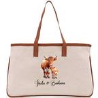 Cow Mom And Baby Name Custom Cotton Canvas Tote Bag Custom Pet Lover Gift Pet Portrait Bag Personalized Pet Owner Gift Tote Bag
