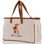 Cow Mom And Baby Name Custom Cotton Canvas Tote Bag Custom Pet Lover Gift Pet Portrait Bag Personalized Pet Owner Gift Tote Bag