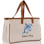 Dolphin Mom And Baby Name Custom Cotton Canvas Tote Bag Custom Pet Lover Gift Pet Portrait Bag Personalized Pet Owner Gift Tote Bag