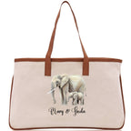 Elephant Mom And Baby Name Custom Cotton Canvas Tote Bag Custom Pet Lover Gift Pet Portrait Bag Personalized Pet Owner Gift Tote Bag
