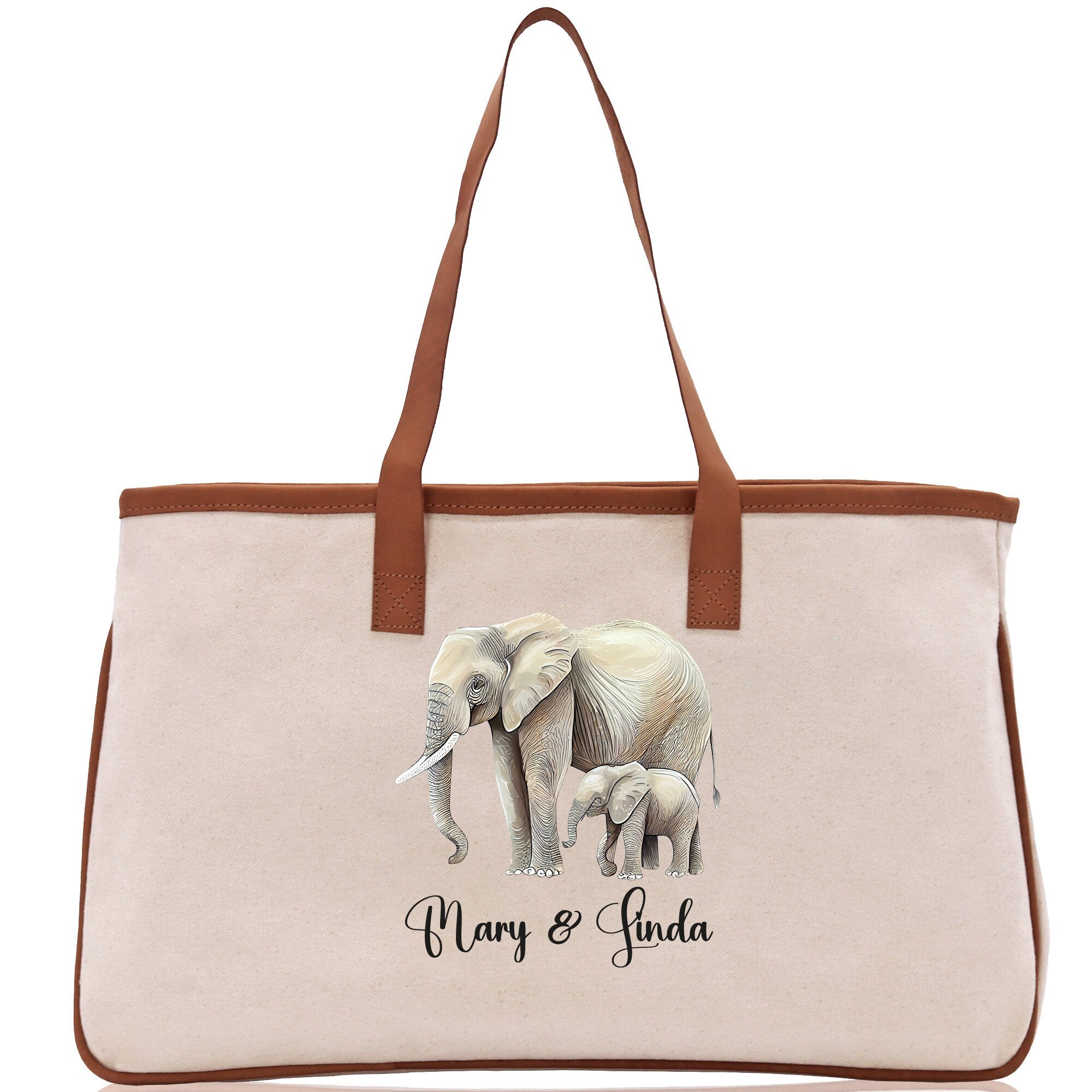 Elephant Mom And Baby Name Custom Cotton Canvas Tote Bag Custom Pet Lover Gift Pet Portrait Bag Personalized Pet Owner Gift Tote Bag
