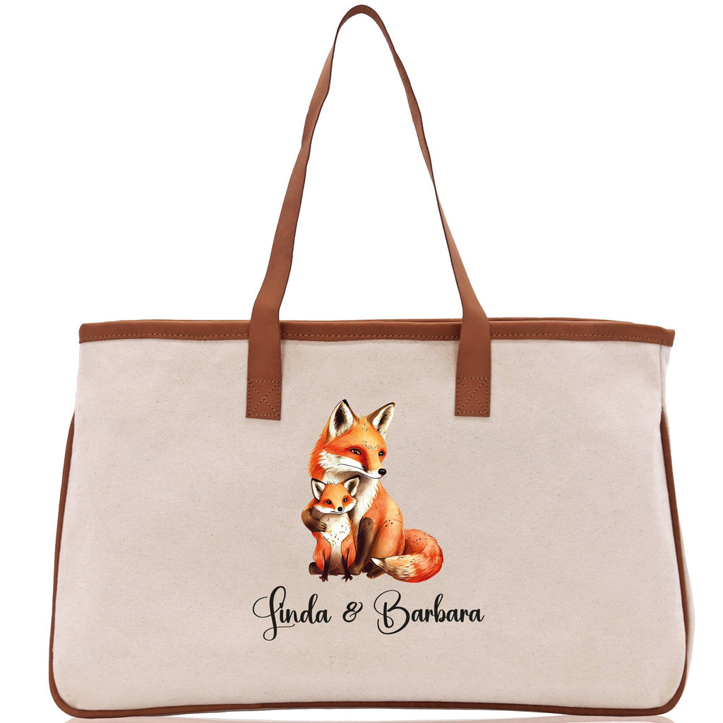 Fox Mom And Baby Name Custom Cotton Canvas Tote Bag Custom Pet Lover Gift Pet Portrait Bag Personalized Pet Owner Gift Tote Bag